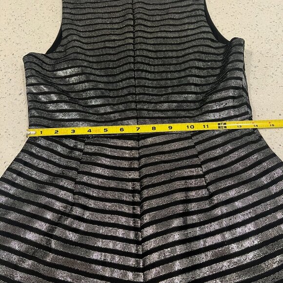 Revolve MINKPINK Size M GLIMMER OF HOPE BLACK SILVER METALLIC STRIPED ROMPER - Picture 12 of 14